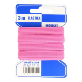 Blauwe kaart fleurig elastiek / 8 mm roze