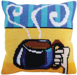 Kussen borduurpakket Cup of Coffee - Collection d'Art    cda-5280