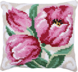 Kussen borduurpakket Pink Tulips - Needleart World  nw-lh09-023