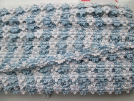 Bloemetjes band. Blauw met wit, 15 mm breed