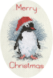 Borduurpakket Christmas Card - Penguin - Derwentwater Designs    bt-dwcdx20