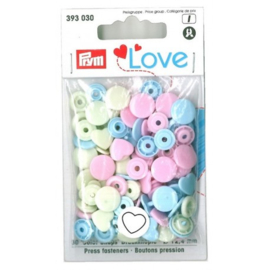 Prym Love Color hart 12,4mm / creme, babyblauw en babyroze