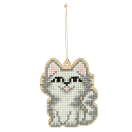 Diamond Painting Wooden Pendant - White Cat - Freyja Crystal    fc-alvp-015