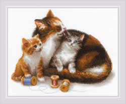 Borduurpakket Cat with Kittens - RIOLIS    ri-1811
