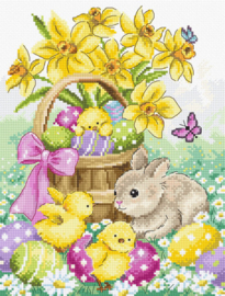 Borduurpakket Easter Rabbit and Chicks - Leti Stitch  leti-l8033