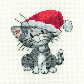 Borduurpakket Silver Tabby Christmas Kitten - Heritage Crafts    hc-1657a
