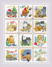 Borduurpakket Cat Calendar - RIOLIS   ri-2136