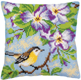 Kussen borduurpakket Little Titmouse on a Branch - Collection d'Art    cda-5237