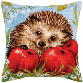 Kussen borduurpakket Hedgehog with Apples - Collection d'Art    cda-5271