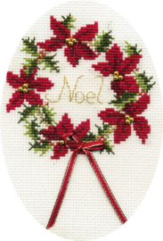 Borduurpakket Christmas Card - Wreath - Derwentwater Designs   bt-dwcdx27