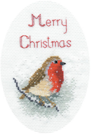 Borduurpakket Christmas Card - Snow Robin - Derwentwater Designs   bt-dwcdx03