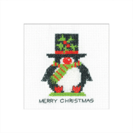 Borduurpakket Penguin Card - Top Hat - Heritage Crafts     hc-1782a