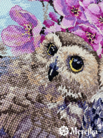 Borduurpakket Two Owls in Spring Blossom - Merejka    mer-k228