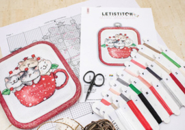 Borduurpakket Meowy Christmas with hoop included - Leti Stitch     leti-l8080