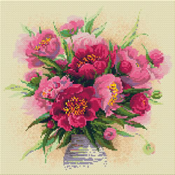 Diamond Mosaic Peonies in a Vase - RIOLIS    ri-am0009