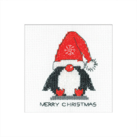 Borduurpakket Penguin Card - Santa - Heritage Crafts    hc-1780a