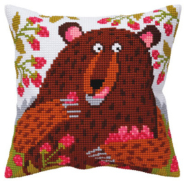 Kussen borduurpakket Bear in raspberry - Collection d'Art    cda-5396