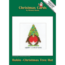 Borduurpakket Robin Card - Christmas Tree Hat - Heritage Crafts     hc-1905a