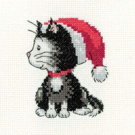 Borduurpakket Black and White Christmas Kitten - Heritage Crafts   hc-1656a