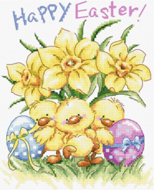 Borduurpakket Three Chicks with Daffodils and Egg - Leti Stitch  leti-l8059