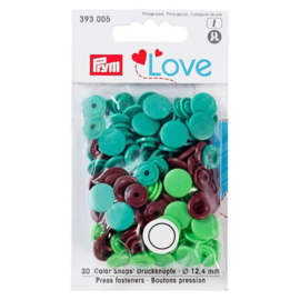 Prym Love Color Snaps / hart 12,4mm / groen en bruin