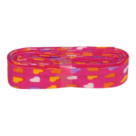 Bosje biaisband met hartjes 20 mm / hard roze met hartjes