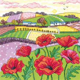 Borduurpakket Poppy Landscape - Heritage Crafts   hc-1475a