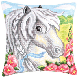 Kussen borduurpakket White Horse - Collection d'Art    cda-5207