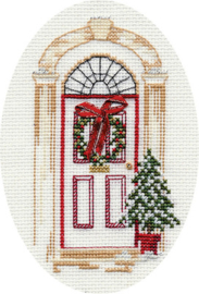 Borduurpakket Christmas Card - Christmas Door - Derwentwater Designs   bt-dwcdx07