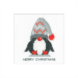 Borduurpakket Penguin Card - Woolly Hat - Heritage Crafts     hc-1783a