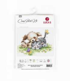Borduurpakket Dog and Cat with Butterfly - Luca-S  ls-b1185