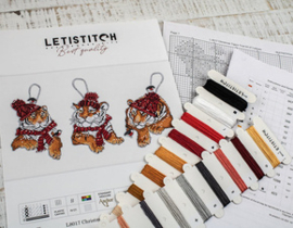 Borduurpakket Christmas Tigers Toys kit of 3 pieces - Leti Stitch  leti-l8017