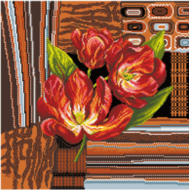 Voorbedrukt Aida Tulips In Brown - Matryonin Posad    mp-1268