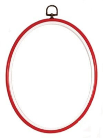 Flexi borduurring ovaal met hangertje rood met wit / 19 bij 24 cm