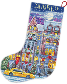 Borduurpakket Winter Townhouse Stocking - Leti Stitch     leti-l8085