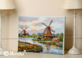 Borduurpakket Dutch Windmills - Merejka    mer-k167