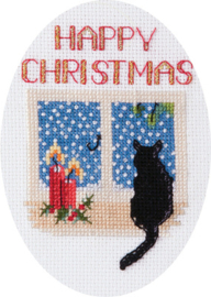 Borduurpakket Christmas Card - Christmas Cat - Bothy Threads      bt-dwcdx48