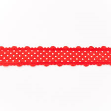 Bedrukt Band Met Kantje / 25 mm / Rood met stippen