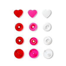 Prym Love Color Snaps / hart 12,4mm  /  roze, wit en rood