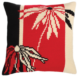 Kussen borduurpakket Red and Black - Collection d'Art    cda-5228