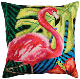 Kussen borduurpakket Pink Flamingo - Collection d'Art    cda-5361