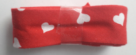 Bosje Biaisband met hartjes  20 mm / rood met wit