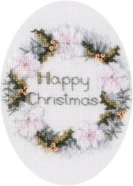 Borduurpakket Christmas Card - Golden Wreath - Derwentwater Designs   bt-dwcdx47