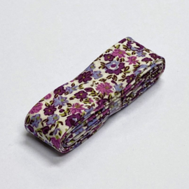 Biaisband met bloemen 20mm. 2m per bundel / purple