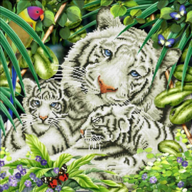 White Tiger and cubs / Witte tijger met haar jong