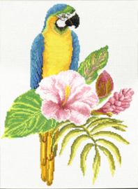 Voorbedrukt borduurpakket Hibiscus Macaw - Needleart World    nw-nc440-098