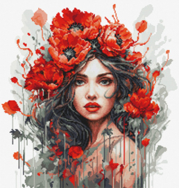 Borduurpakket The Girl With Poppies - Luca-S     ls-bu5063
