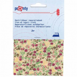 Pronty Reparatiedoek print opstrijkbaar met bloem / 10x40cm kleur 011 groen/roze