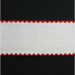 Aida Borduurband wit met kerst rode rand / 5 cm breed
