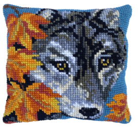 Kussen borduurpakket Autumn Wolf - Needleart World  nw-lh09-015